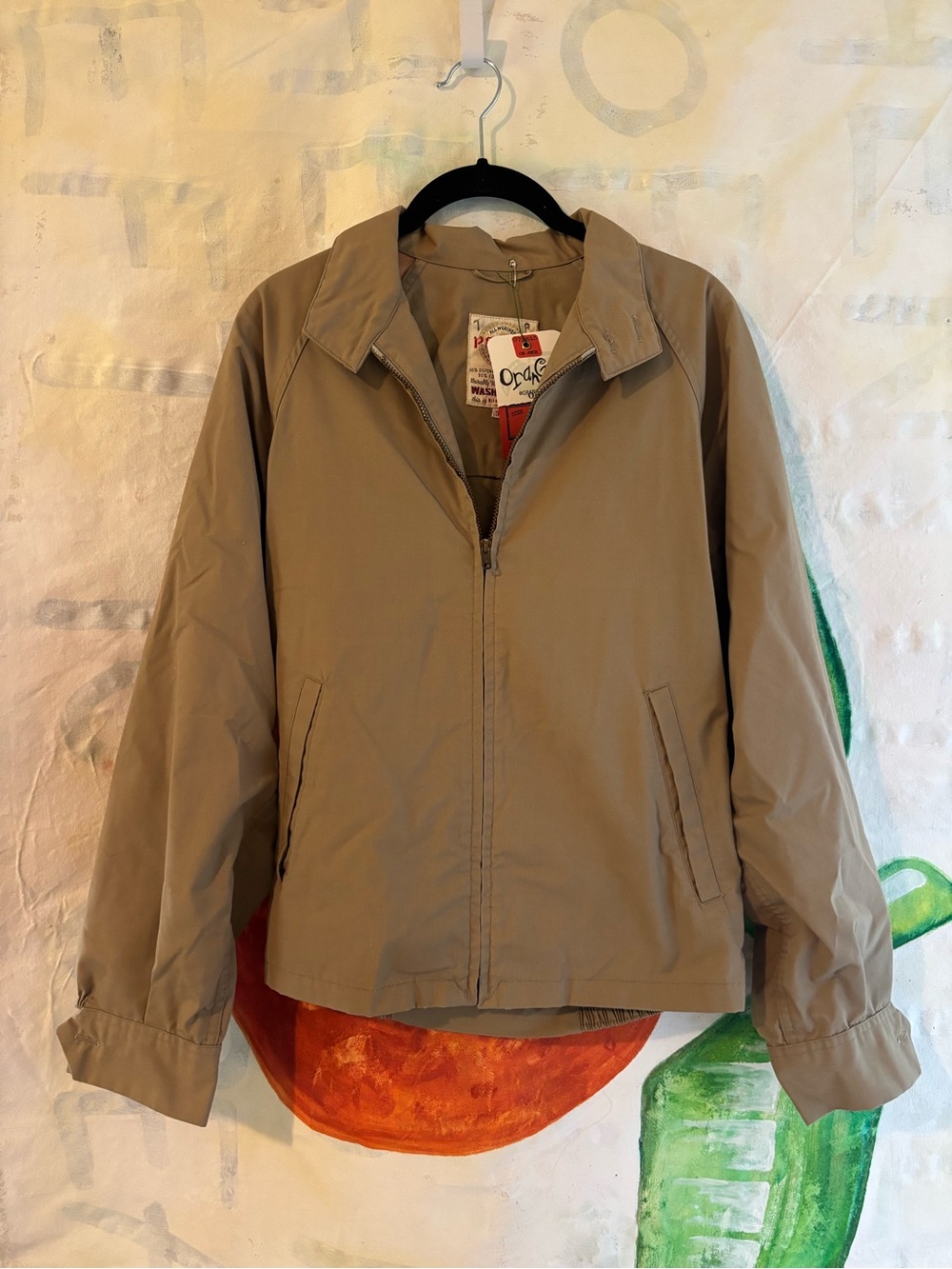 1960s Peters All Weather Sportswear Men's Lightweight Zip-Front Jacket - Khaki